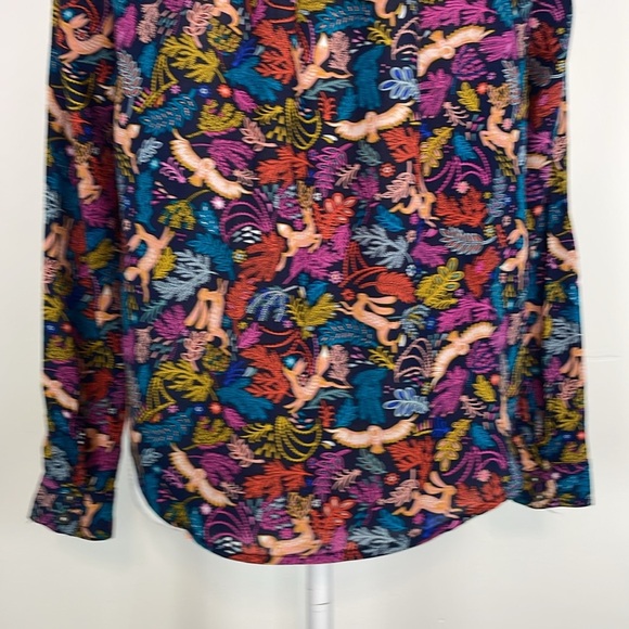 Anthropologie 25 of 52 Conversations Oh Deer Woodland Animal Print Blouse. Sz 0 - Picture 8 of 14